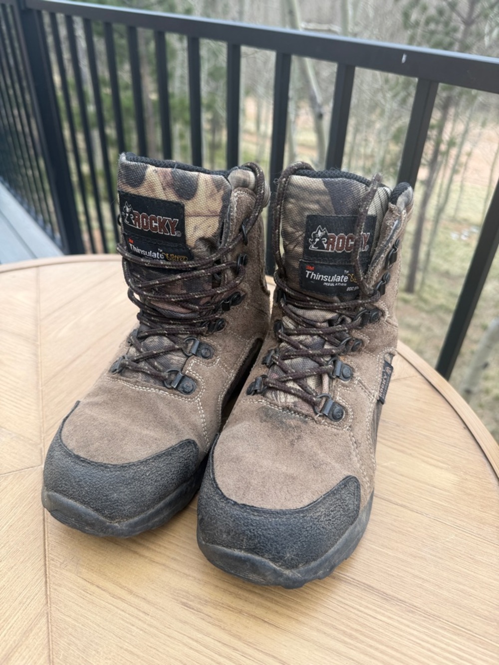 Rocky Brown Suede Hunting Boots with Camouflage Collar